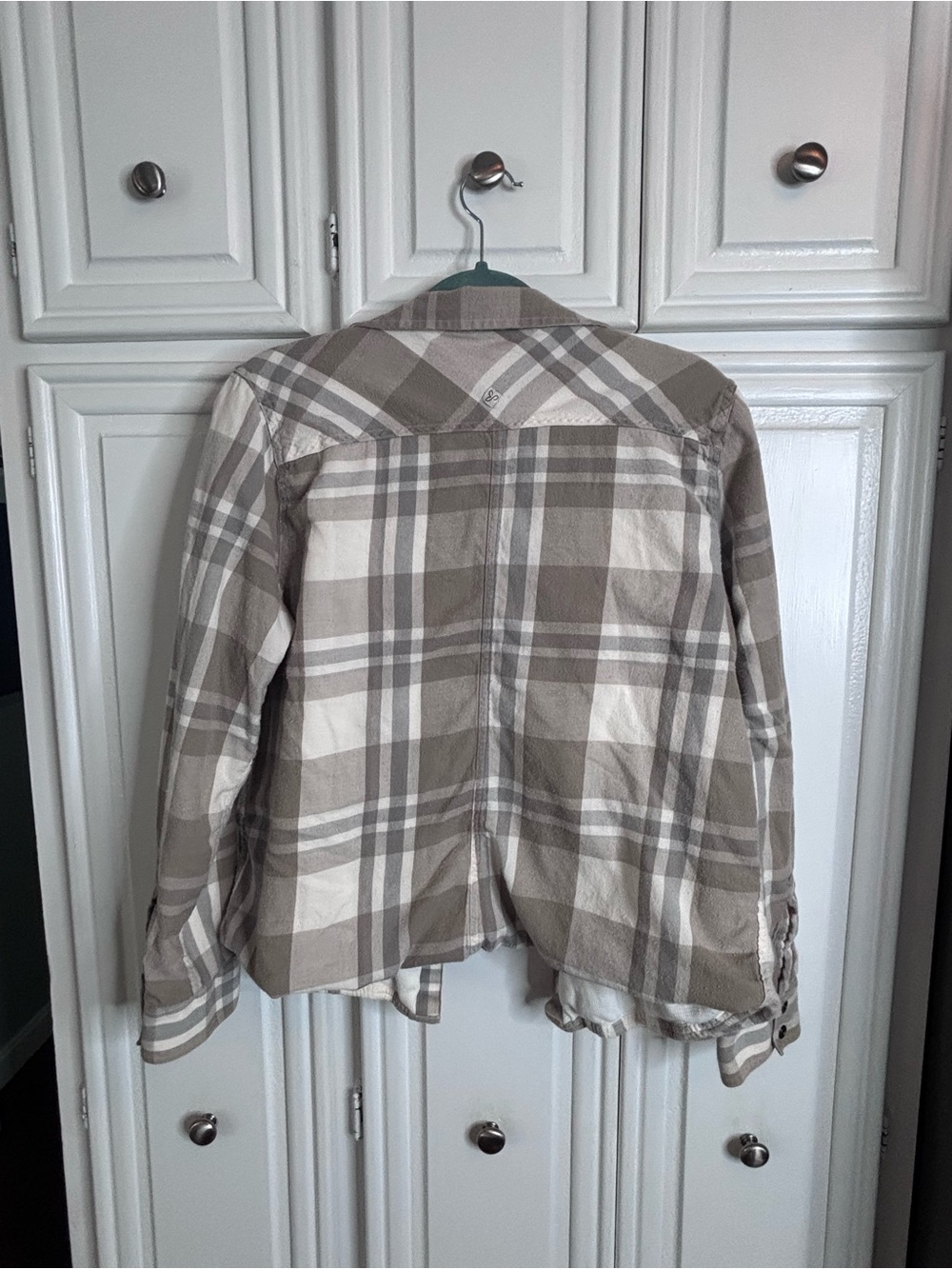 Prana Plaid Button-Front Women's lined Flannel in Taupe & Cream XL - Picture 2 of 11